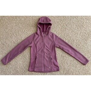 Spyder Core Knit Fleece Full Zip Hooded Jacket Womens Small Mauve Zip Pockets